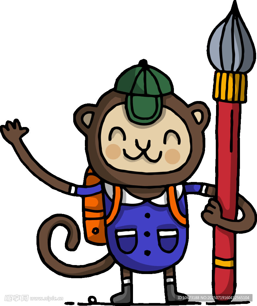 猴子画家手持画笔展活力