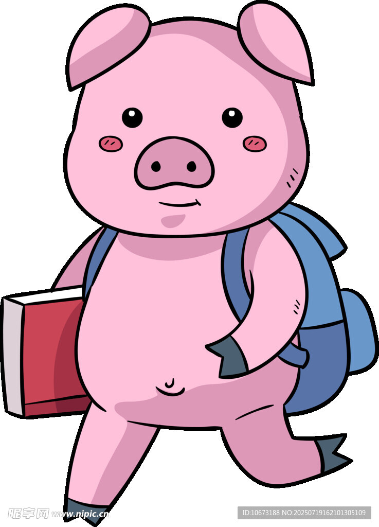 背着书包上学的小猪