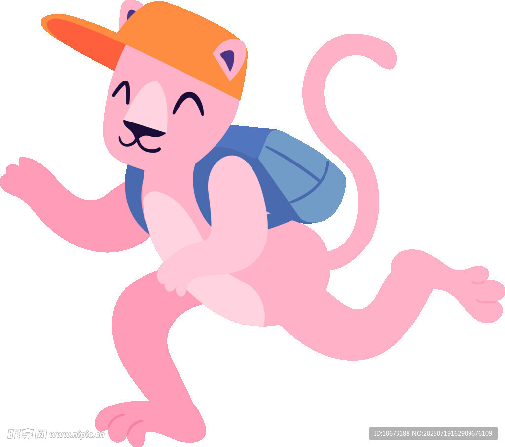 背着书包奔跑的粉色小猫