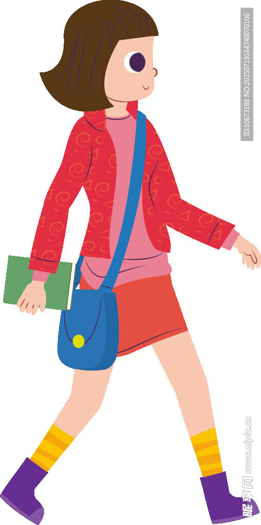 背着书包上学的小女孩