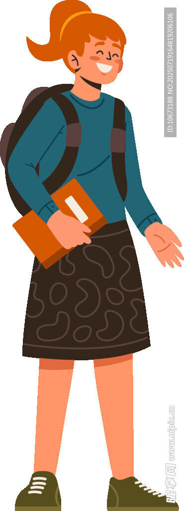 背着书包的红发上学女孩