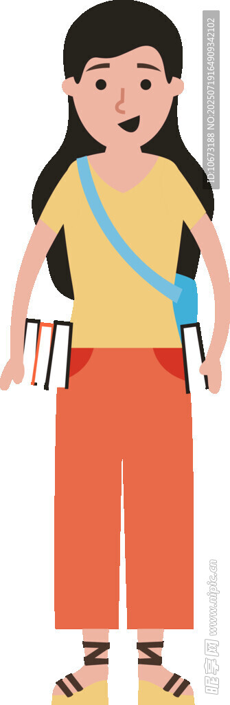 背着书包的快乐女学生