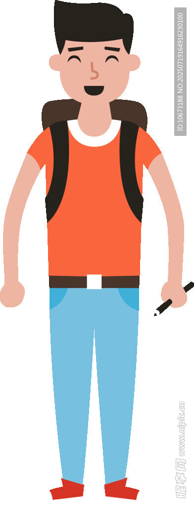 背着书包的红衣男孩