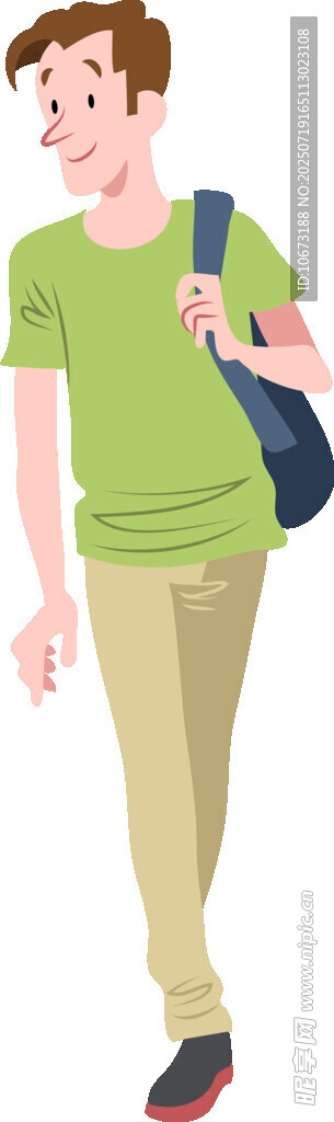 背着书包行走的年轻男子