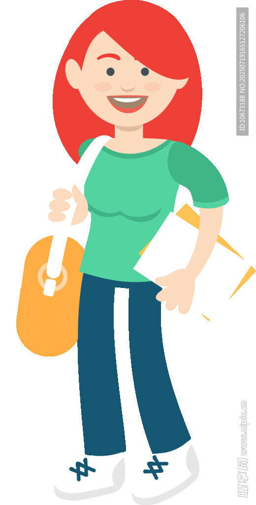 红发女孩拎包活力满满