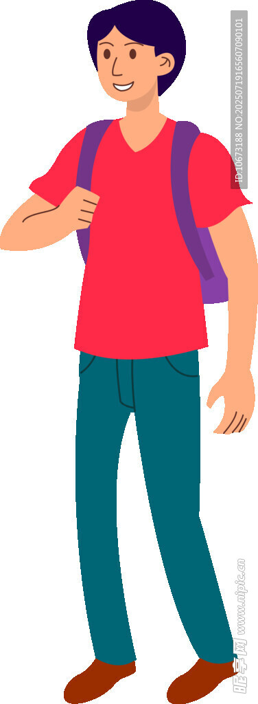 穿红衣背书包的少年