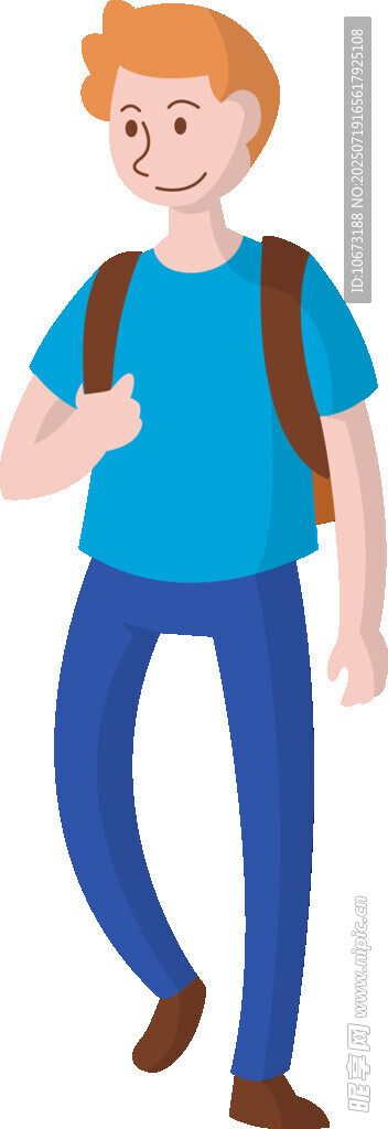 背着书包行走的快乐男孩