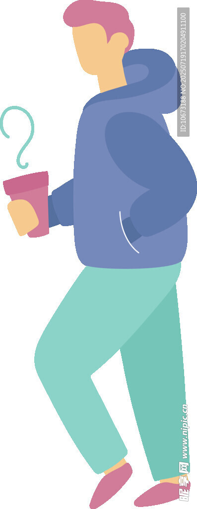 手持咖啡行走的休闲男子
