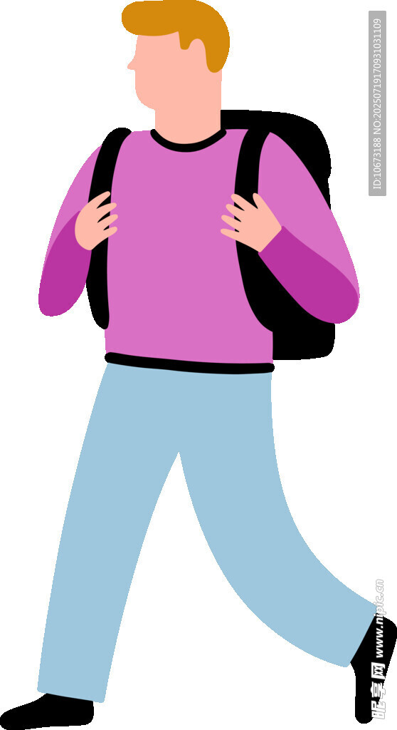 背着书包行走的年轻男子