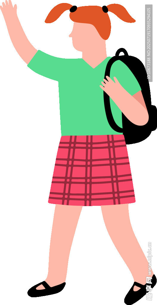 背着书包上学的小女孩