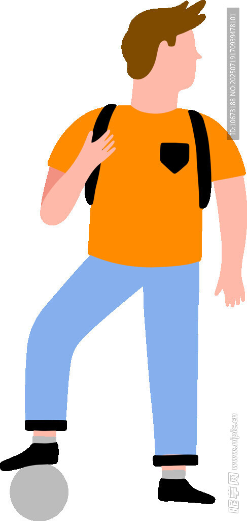 背着包踢球的男士