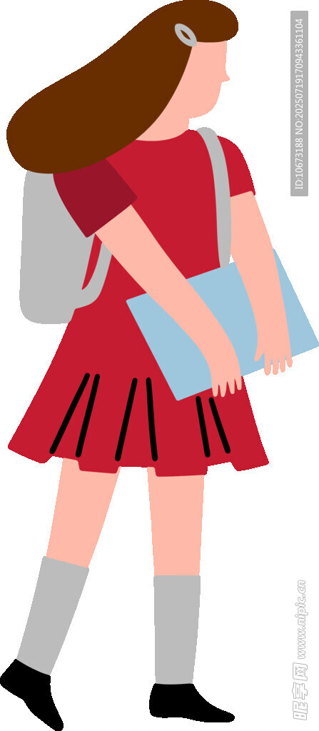 背着书包的红衣女孩