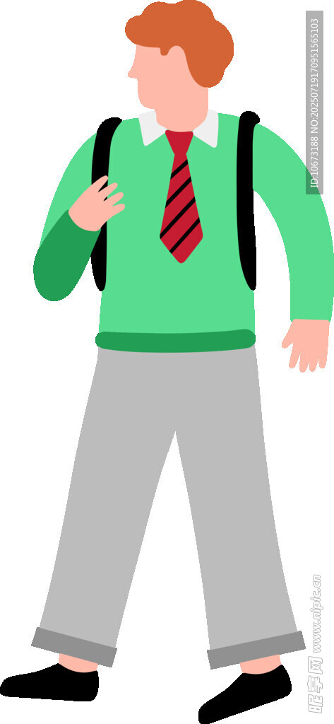 背着书包的红衣领带男生