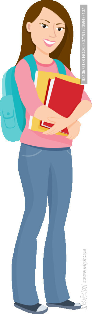 背着书包抱书的女学生