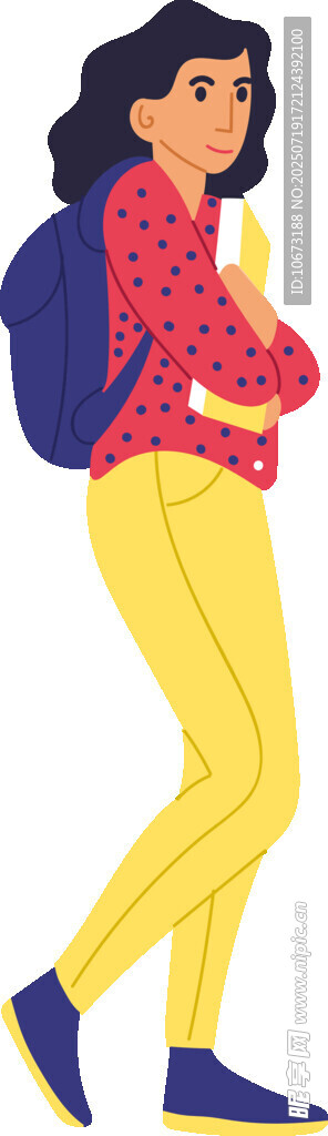 背着背包行走的活力女孩