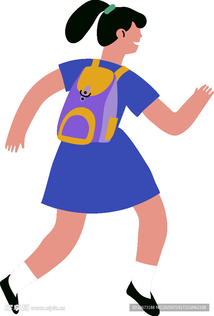 奔跑上学的蓝衣女孩