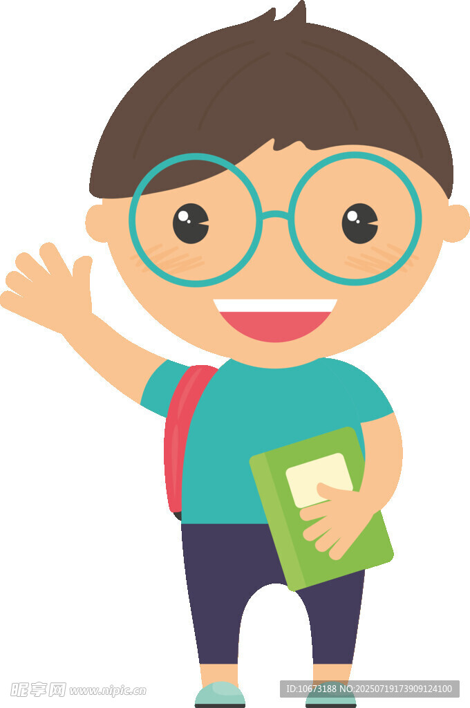 背着书包的快乐上学男孩