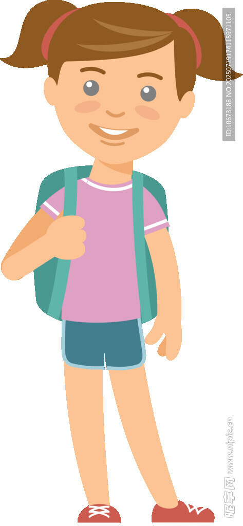 背着书包的快乐小女孩