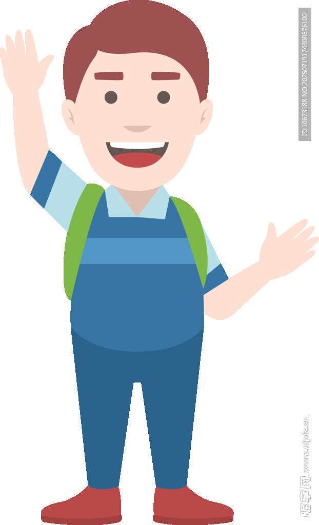 背着书包的欢快小男孩