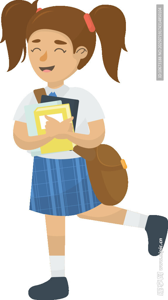 背着书包上学的快乐女孩
