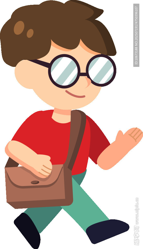 戴眼镜的上学小男孩