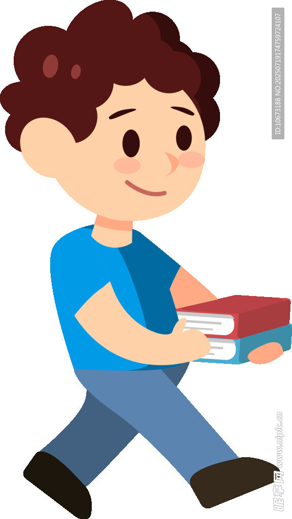 男孩手持书籍快乐行走