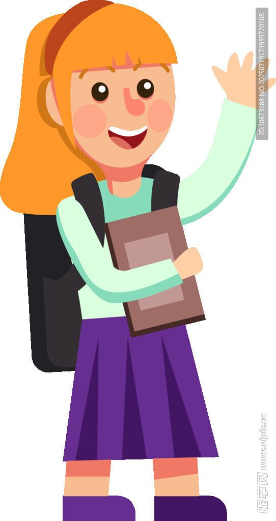 背着书包的快乐上学女孩