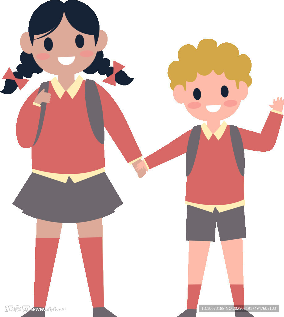 牵手上学的可爱小男孩小女孩