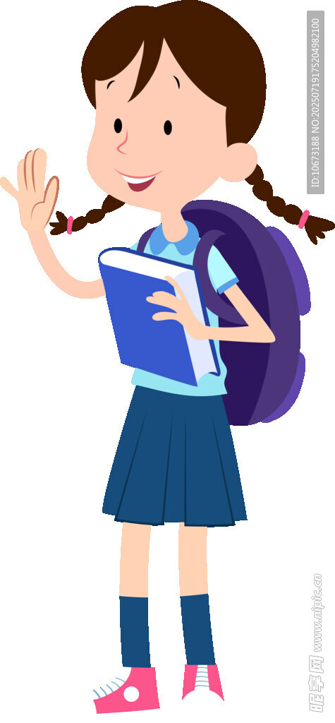 背着书包挥手的可爱女孩