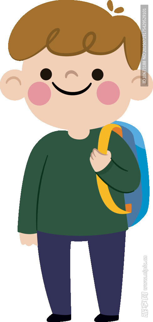 背着书包的快乐小男孩