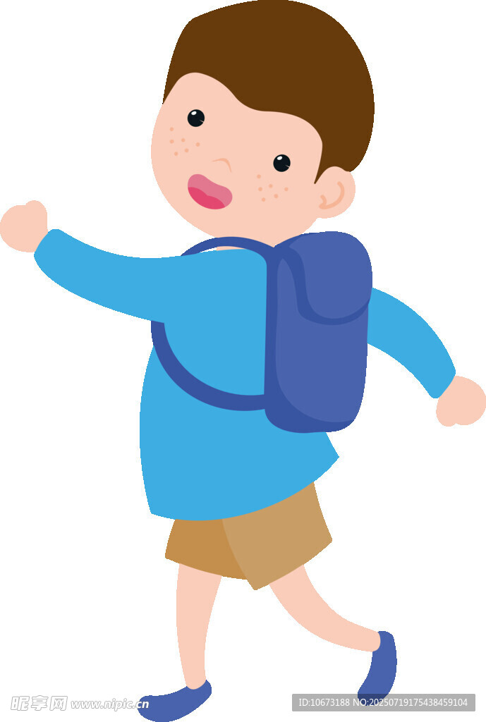 背着书包上学的小男孩