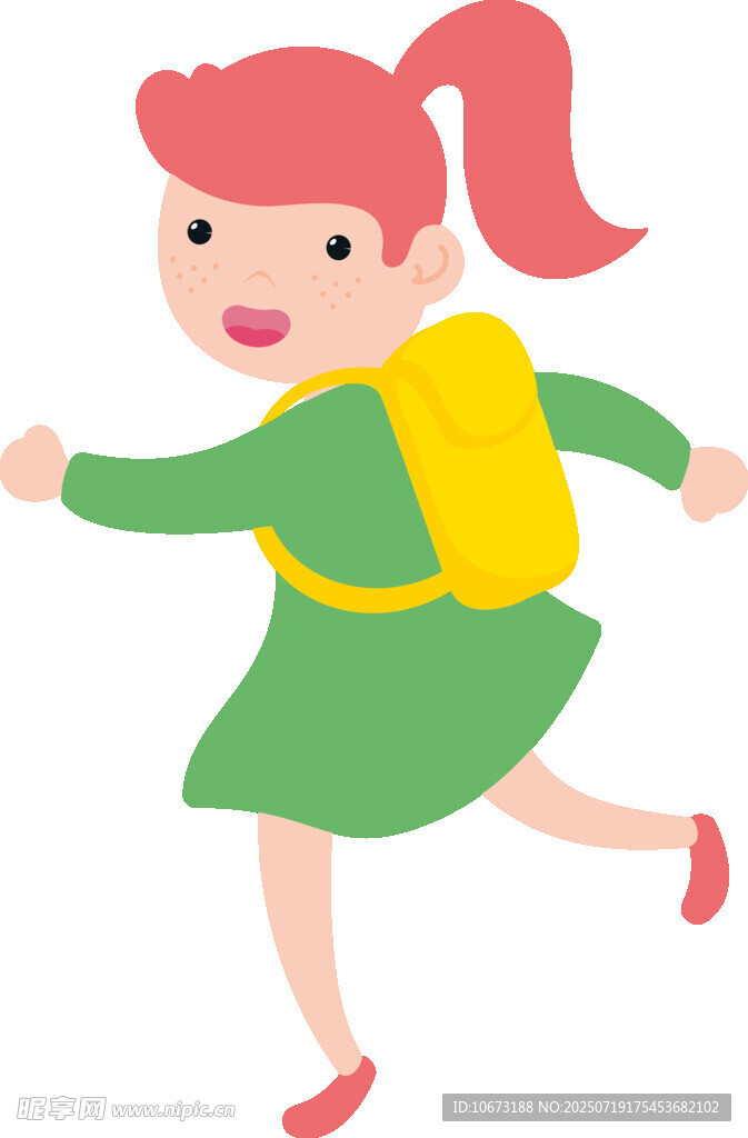 背着书包奔跑的快乐女孩
