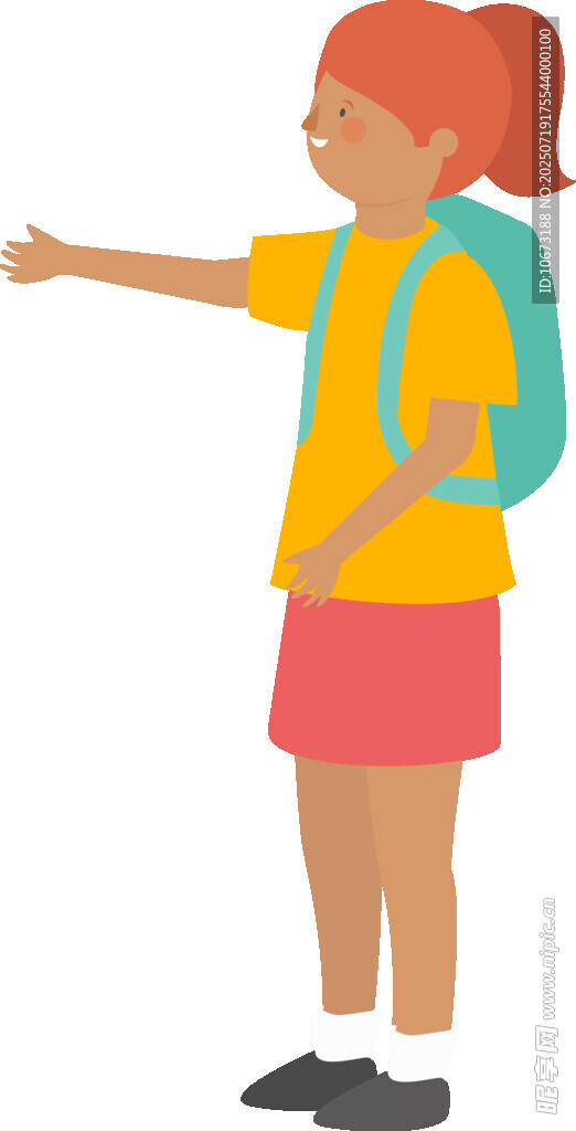 背着书包指路的小女孩