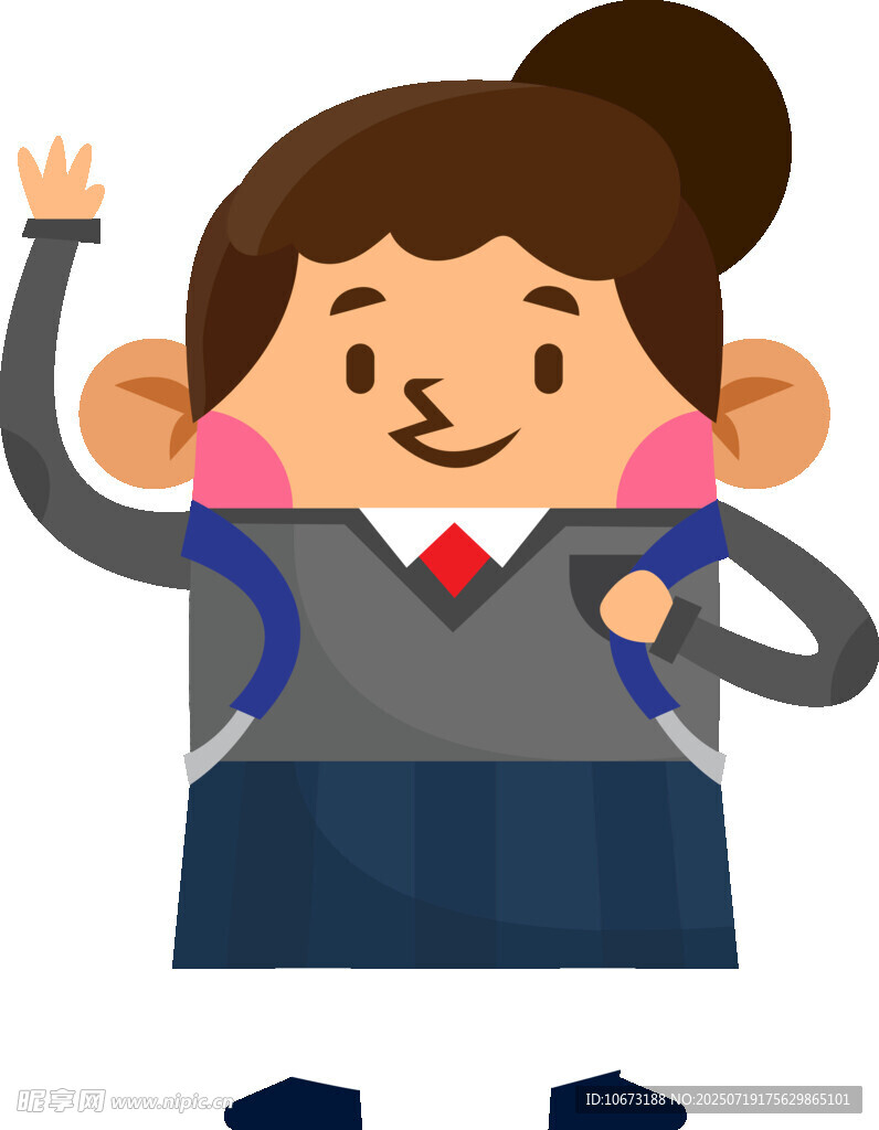 挥手上学的可爱小女孩