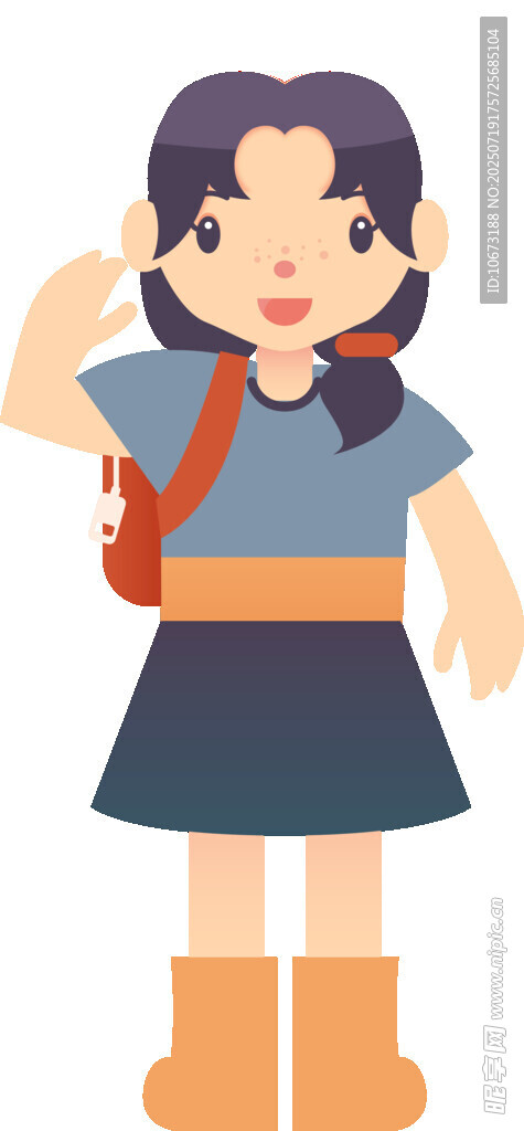 背着书包敬礼的小女孩