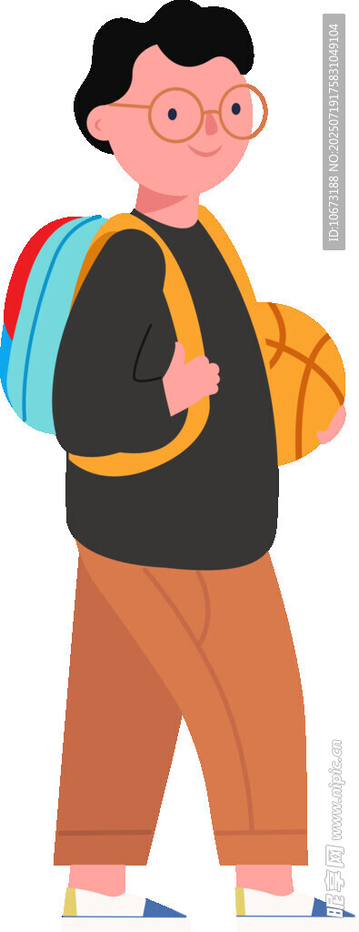 背着书包拿篮球的男孩