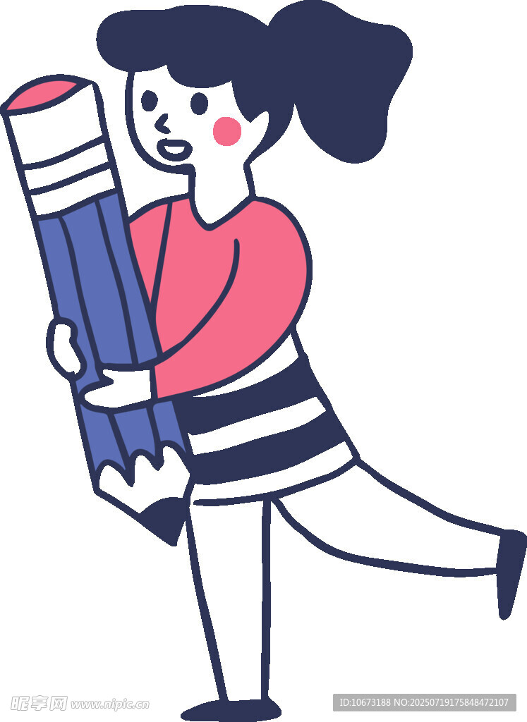 女孩手持大铅笔奔跑
