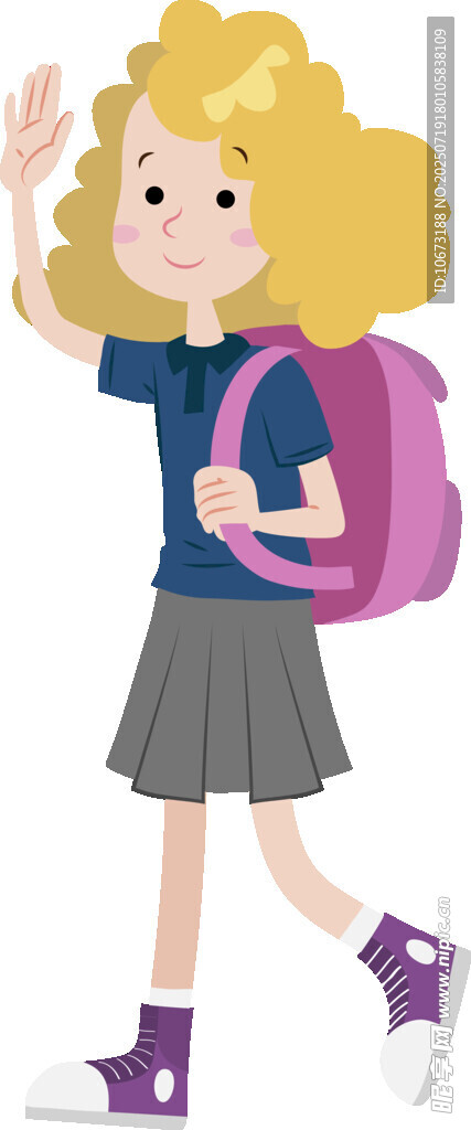 背着书包上学的金发女孩
