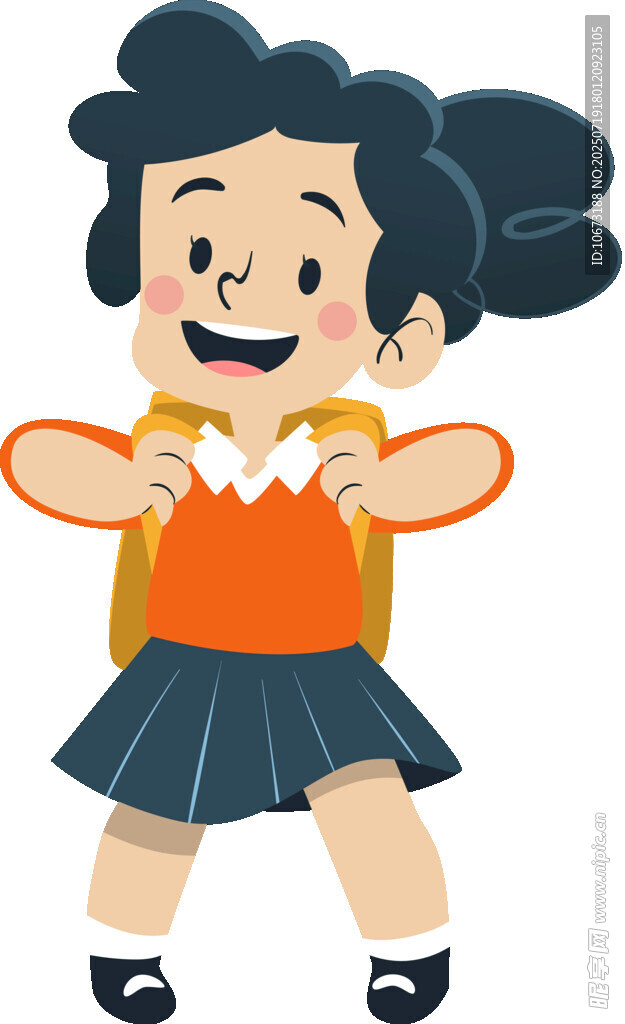 背着书包的快乐小女孩