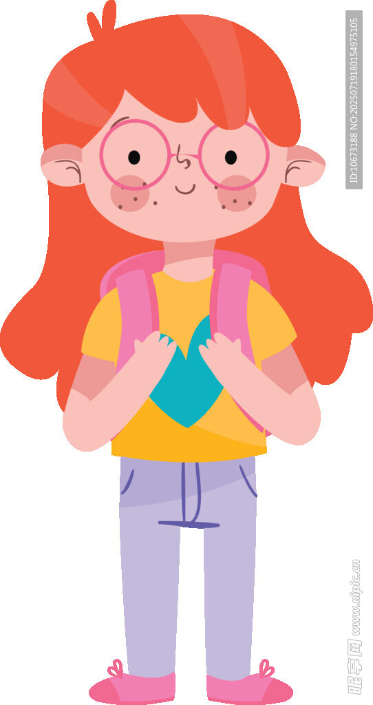 戴眼镜的红发女孩抱书本