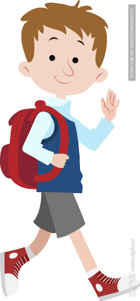 背着书包的快乐小男孩
