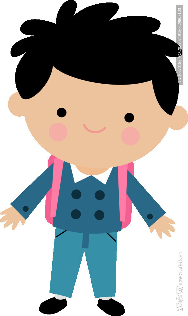 穿校服背书包的小男孩