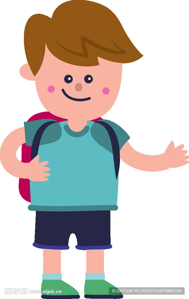背着书包的快乐小男孩