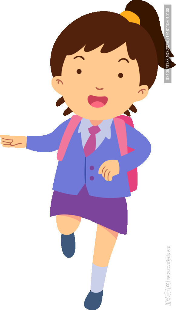 背着书包奔跑的小女孩