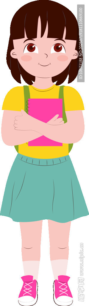 怀抱书本的可爱小女孩