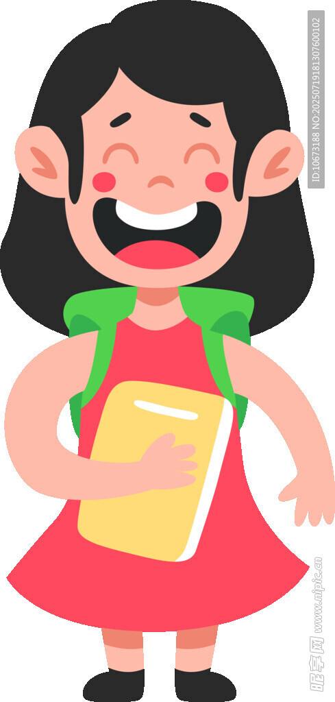 背着书包的快乐小女孩