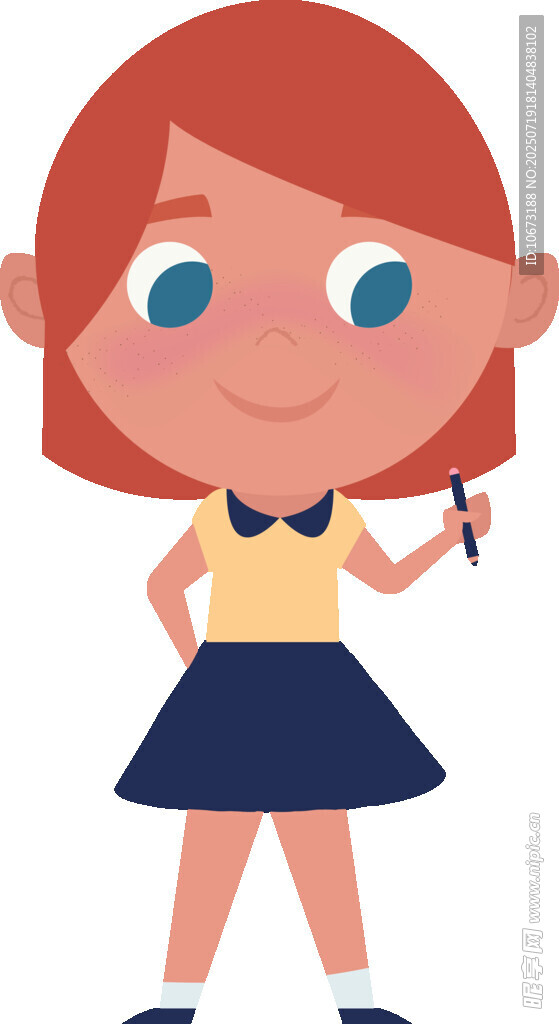 可爱女学生手持笔