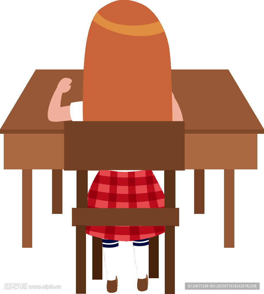 女孩端坐于课桌前