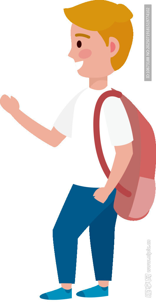 背着书包的男孩打招呼