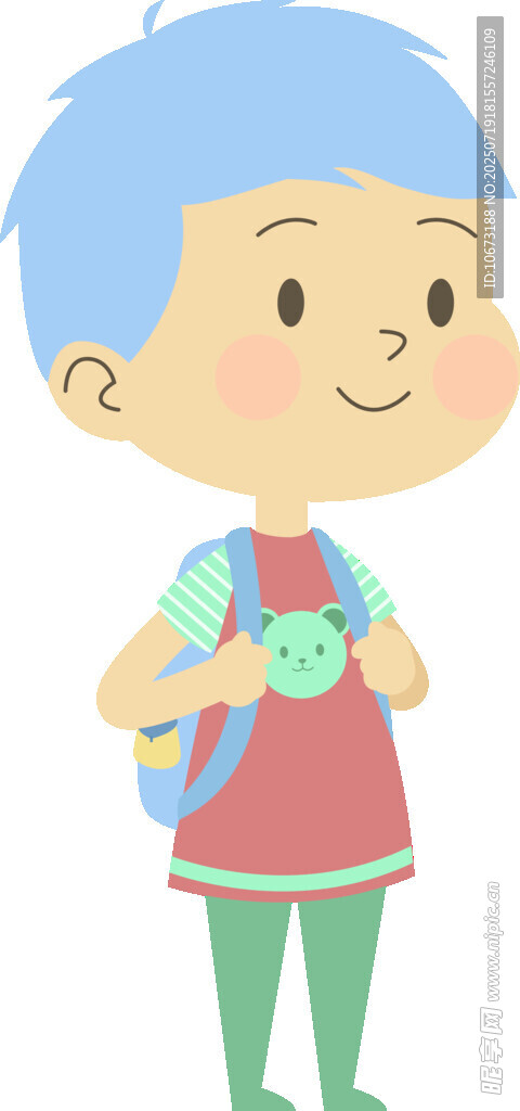 背着书包的可爱蓝发小孩
